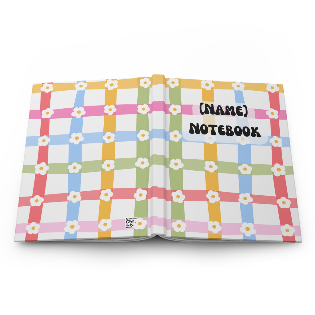 Personalized Floral Plaid Notebook — Custom Name Hardcover Journal