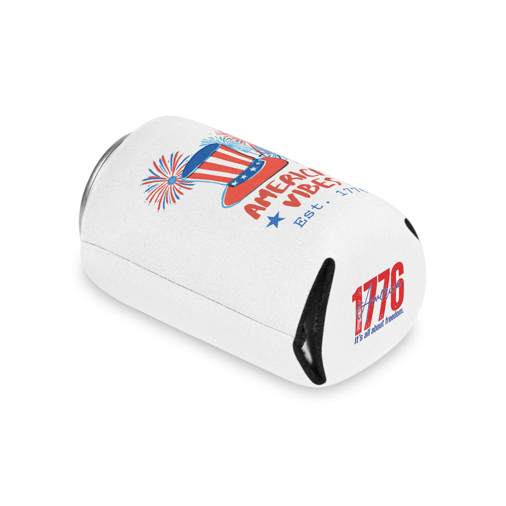 Can Cooler — "American Vibes Est. 1776" Patriotic 4th of July Drink Koozie