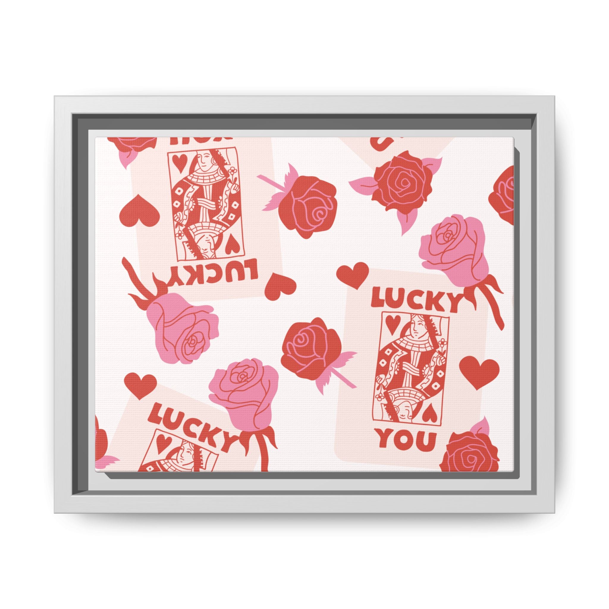 Lucky You Rose Pattern Framed Canvas
