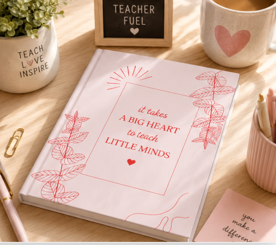 Teacher Appreciation Hardcover Journal — "It Takes a Big Heart to Teach Little Minds" (Pink Floral)