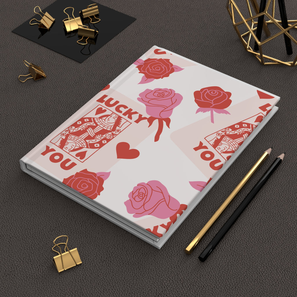 Lucky You Hardcover Journal — Rose & Playing Card Pattern