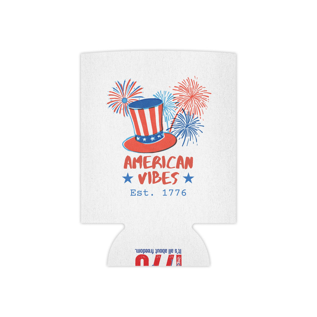 Can Cooler — "American Vibes Est. 1776" Patriotic 4th of July Drink Koozie