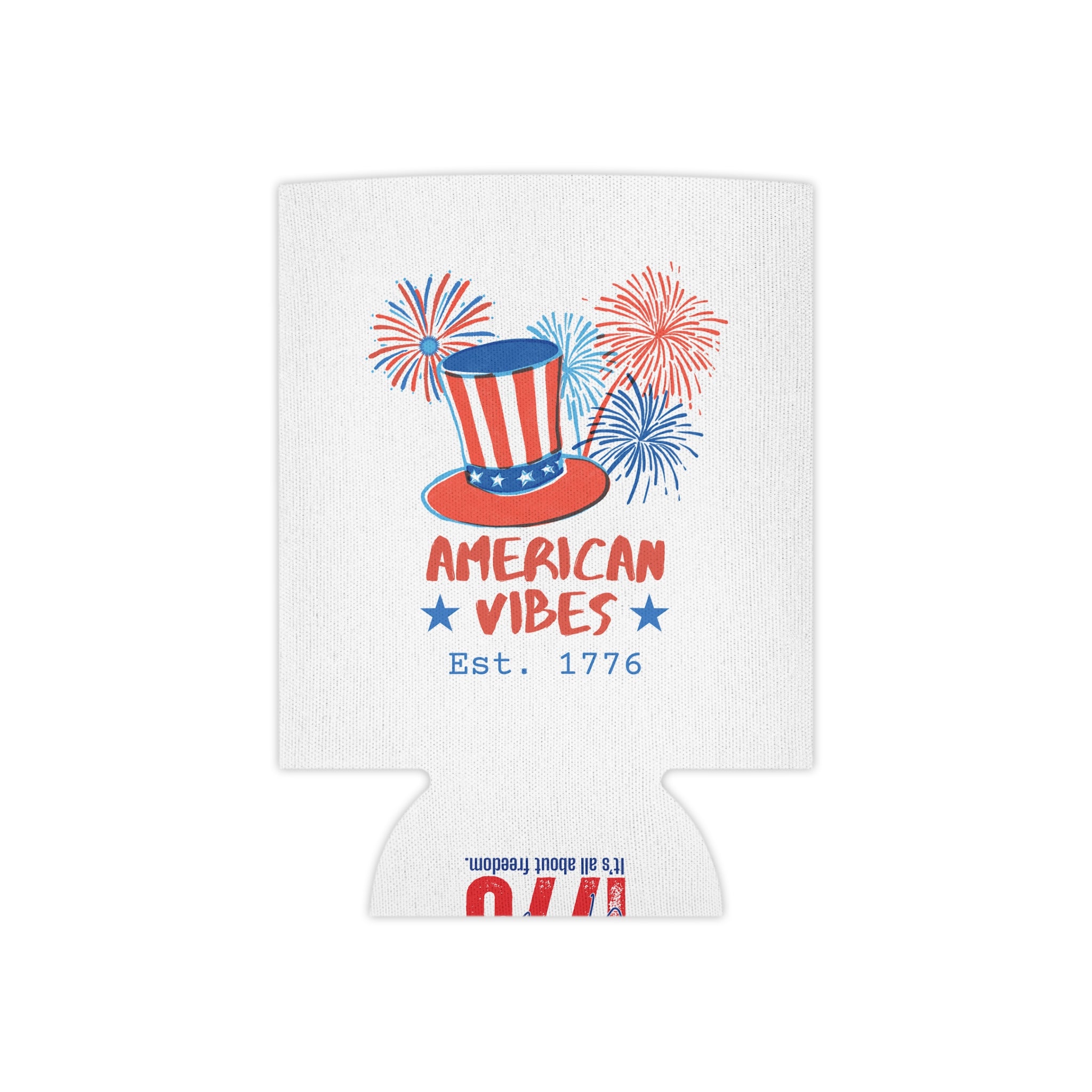 Can Cooler — "American Vibes Est. 1776" Patriotic 4th of July Drink Koozie