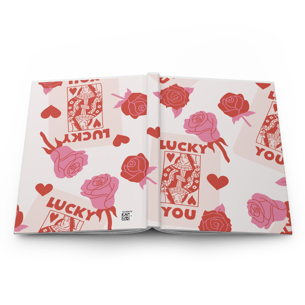 Lucky You Hardcover Journal — Rose & Playing Card Pattern