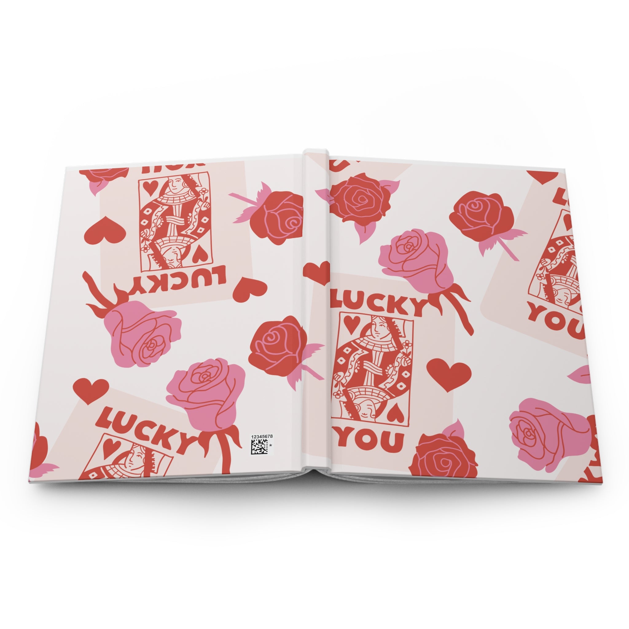 Lucky You Hardcover Journal — Rose & Playing Card Pattern
