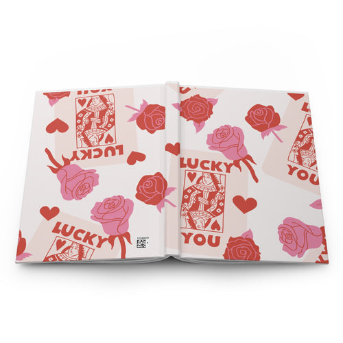 Lucky You Hardcover Journal — Rose & Playing Card Pattern