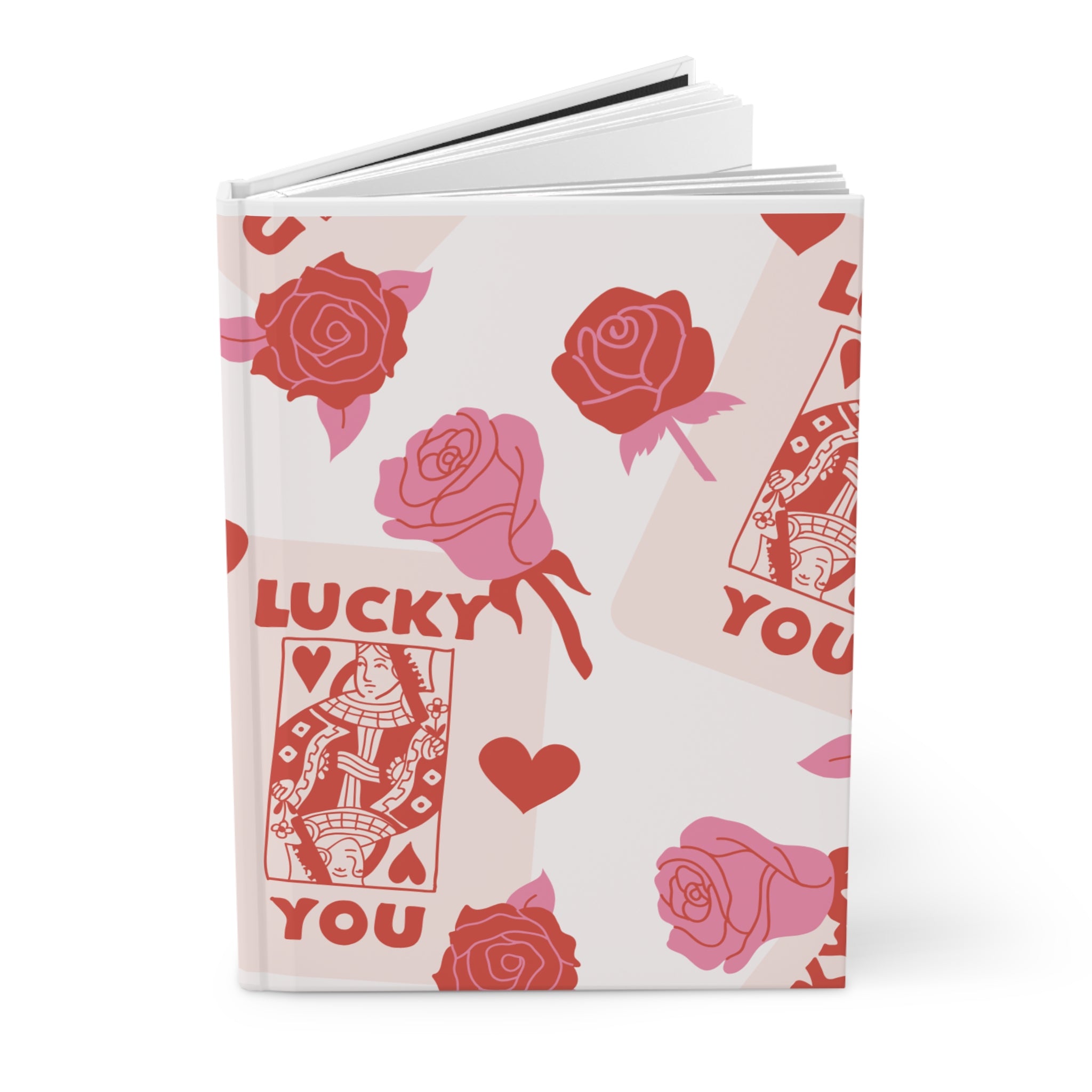 Lucky You Hardcover Journal — Rose & Playing Card Pattern