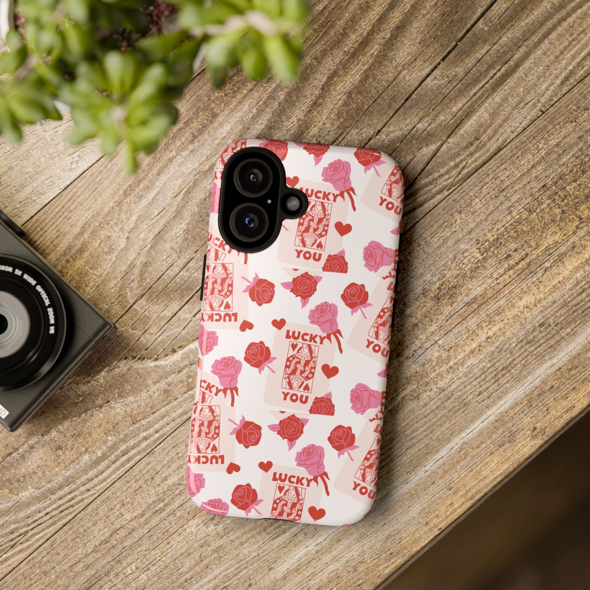 Valentine 'Lucky You' Rose Pattern Tough Phone Case