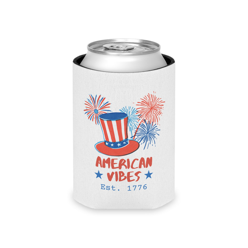 Can Cooler — "American Vibes Est. 1776" Patriotic 4th of July Drink Koozie